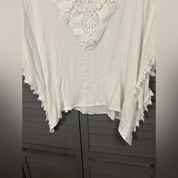 HALO White Boho Lace Gauze Top Size L Crochet Trim Festival Beach Blouse - Picture 9 of 15